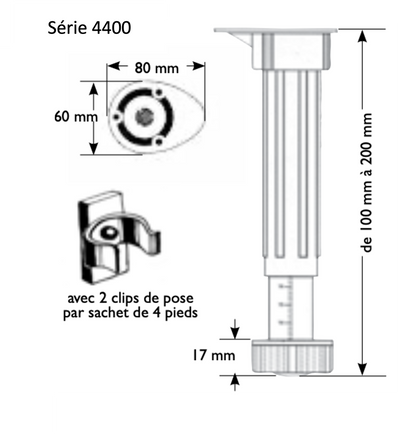 Pied à visser sans percement préalable - Serie 4400 de 100 à 200 mm - PRUNIER SYSTEM+ GREENCASTOR